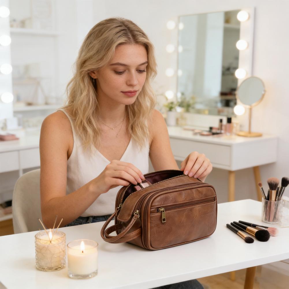 Travel Makeup Bag Faux Leather - Men'S Grooming Bag ulasan dan harga